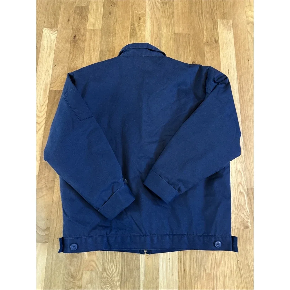 Vintage Aramark Light Navy Blue Insulated Quilted Lined Work Mechanic Jacket Med